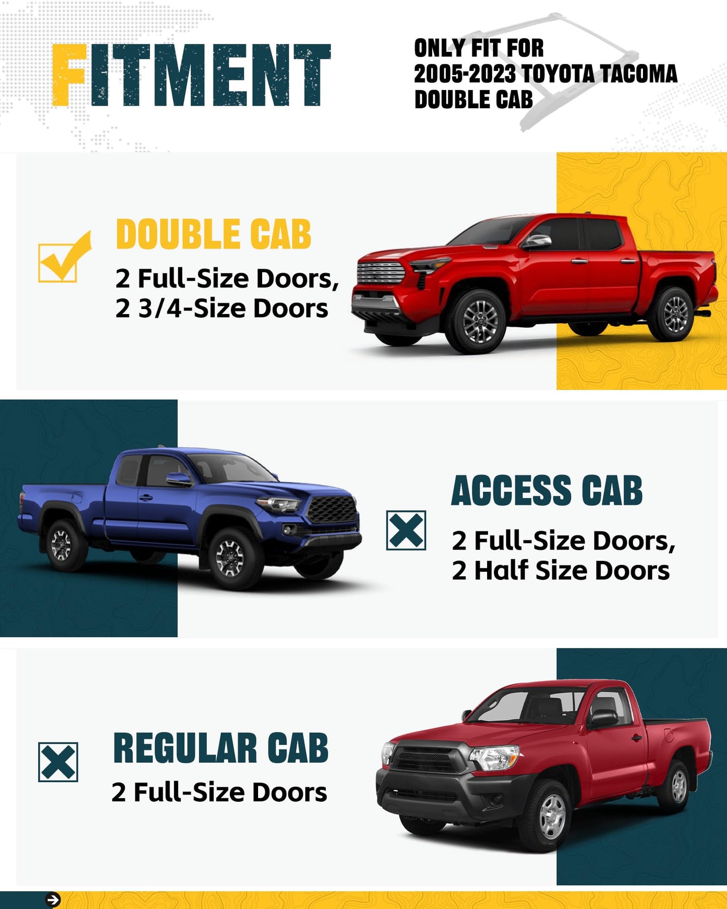 Trumgeta Roof Rack Cross Bars - Tacoma 2005-2023 165lb Capacity