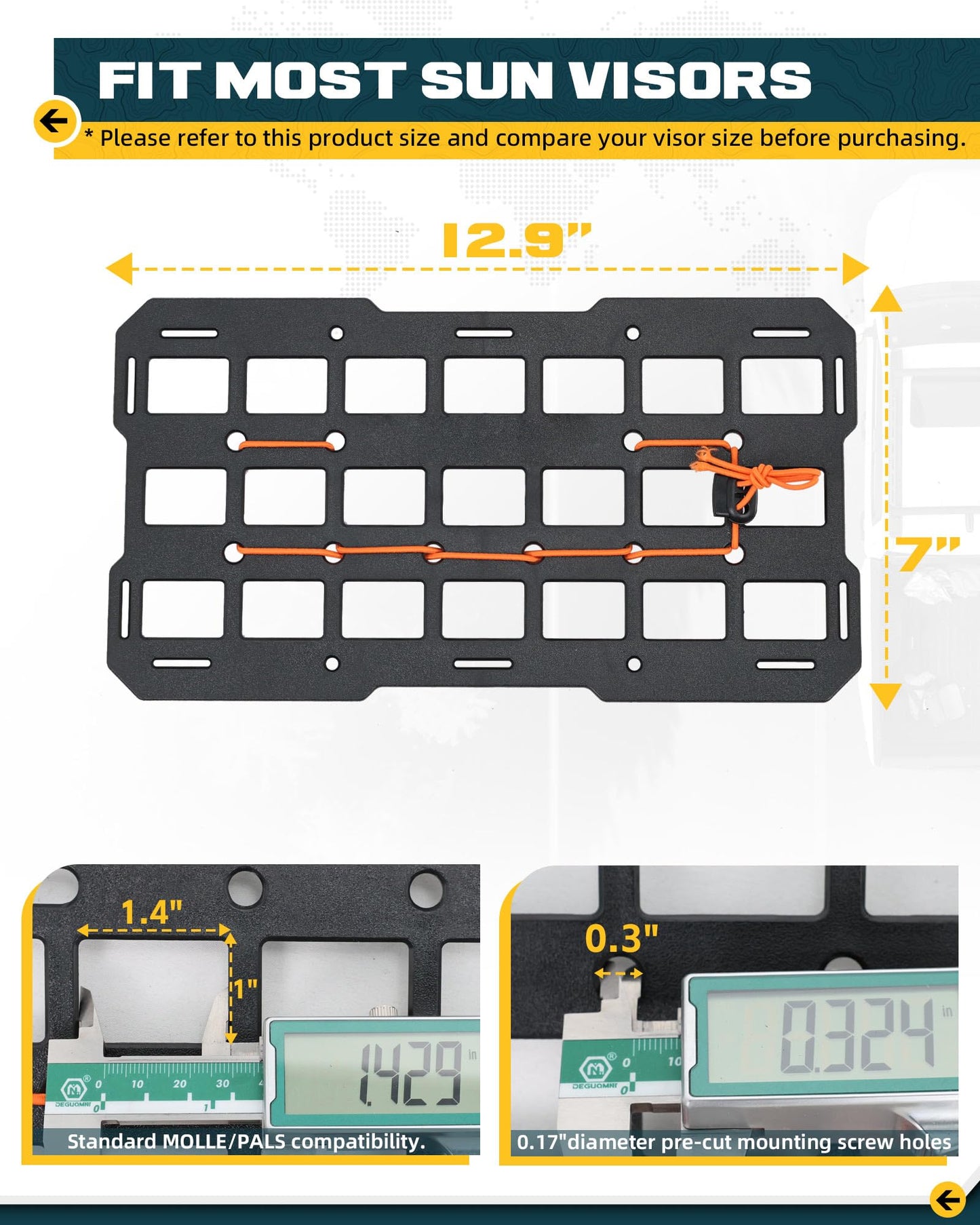 Trumgeta 7x13" Sun Visor MOLLE Panel - Universal Vehicle Organizer