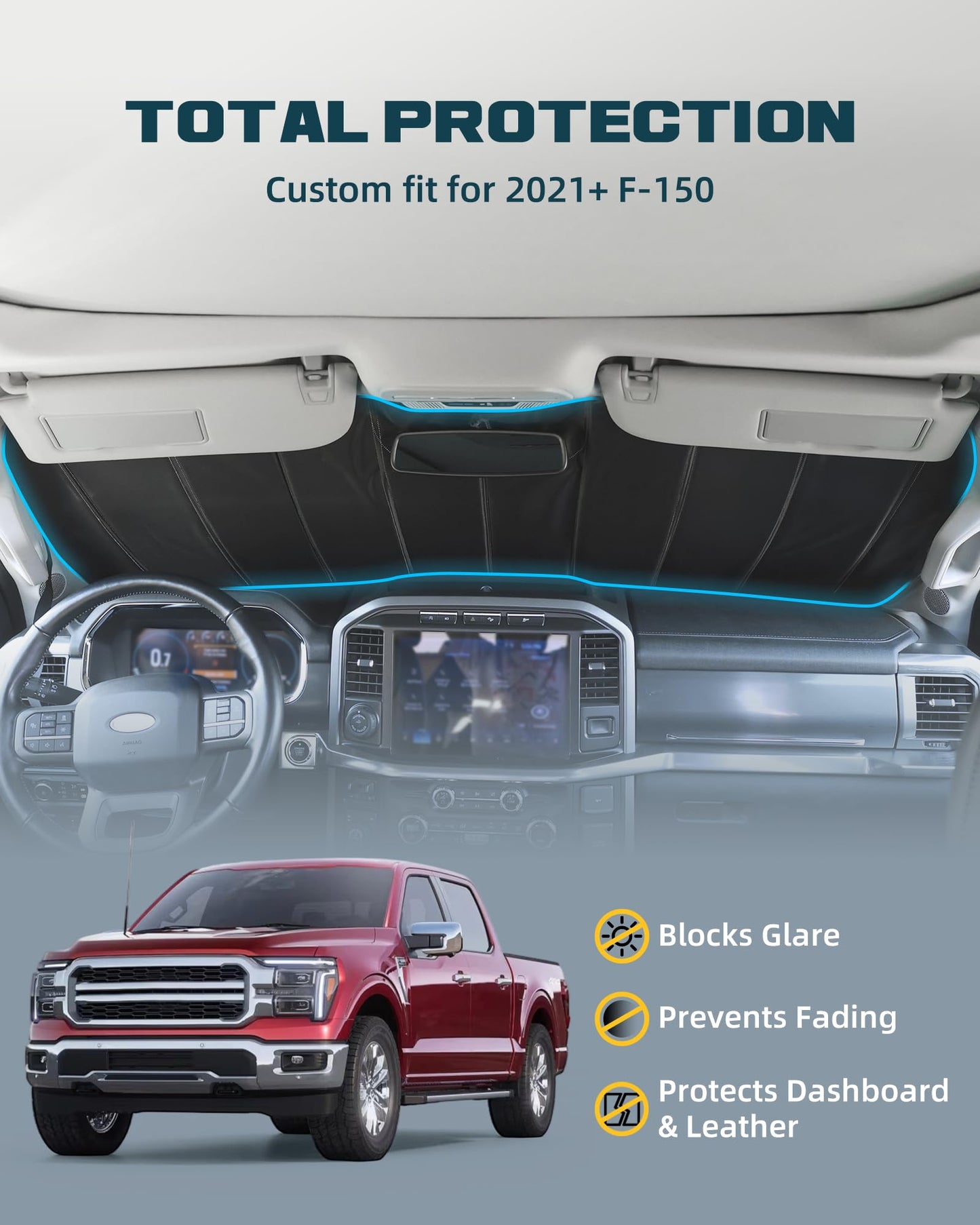 Trumgeta Windshield Sun Shade - Ford F-150 2021-2026 UV Blocking