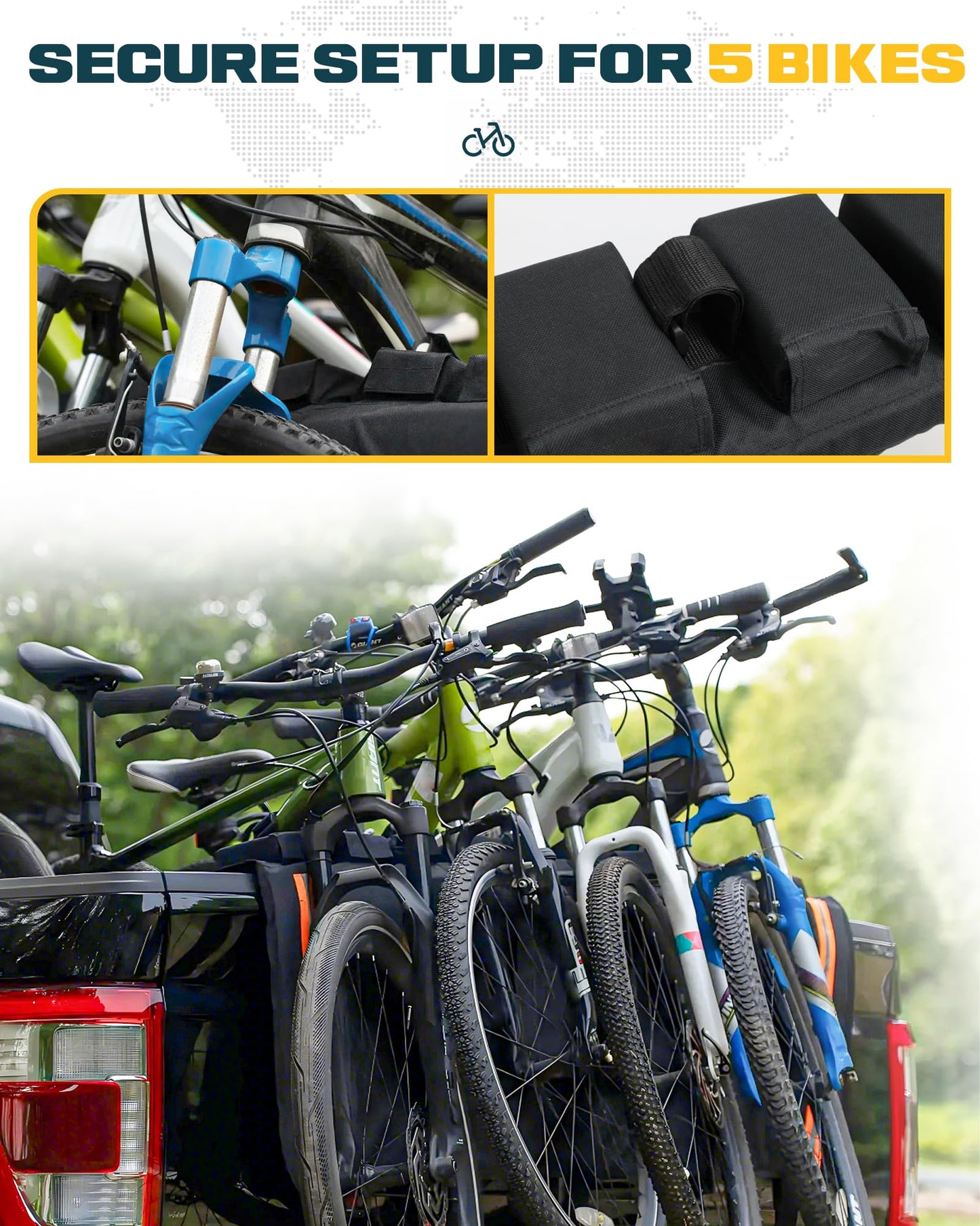 Trumgeta 62" Tailgate Bike Pad - Holds 5 Bikes Full-Size Trucks